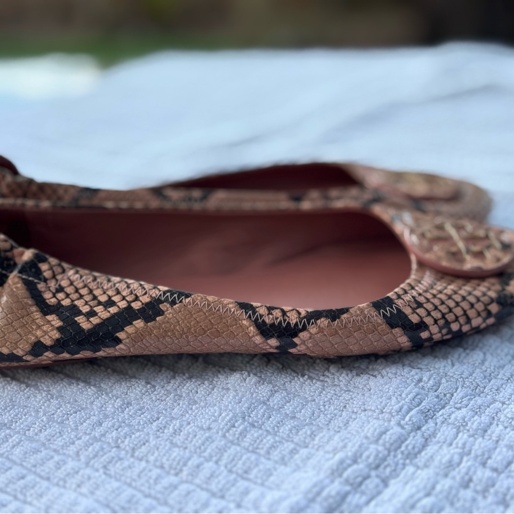Tory Burch Snakeskin Pattern Ballet Flats - Black & Pink-Size 10 - Picture 2 of 5